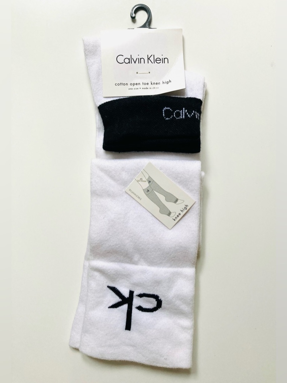 Calvin Klein White Knee-High Socks with Black Logo NWTS